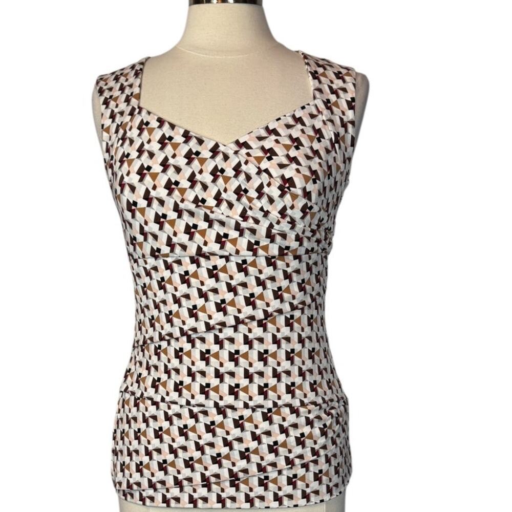 White House Black Market Women’s Medium Geometric Tiered Sleeveless Blouse WHBM